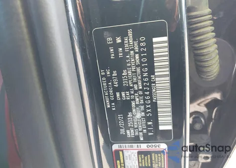 2022 Kia K5 Gt-Line z USA, uszkodzony, nr VIN 5XXG64J26NG101280